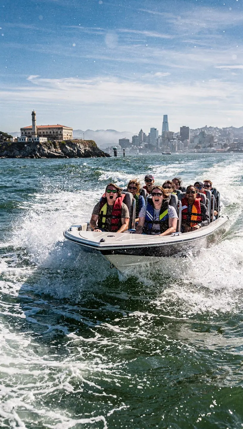 Панорамный вид на Золотые ворота с канатной дорогой на переднем плане.