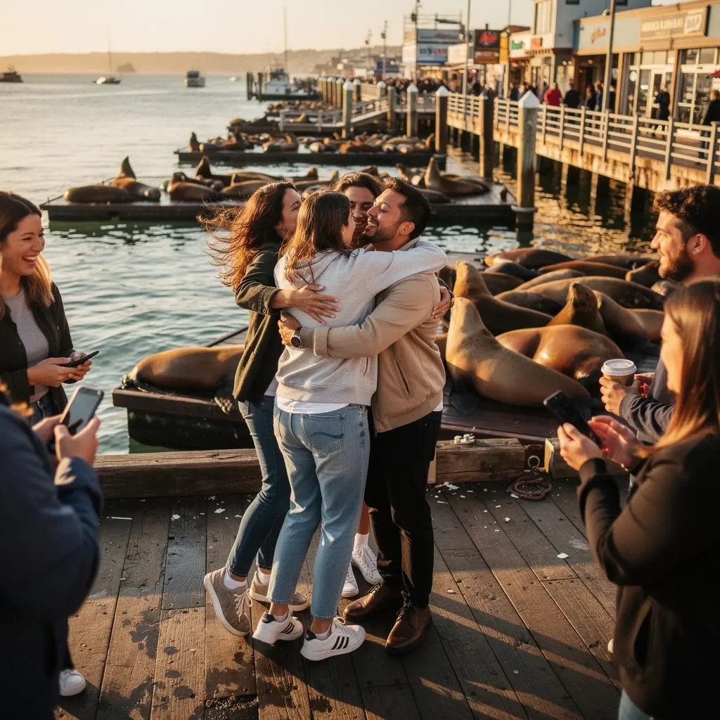 Прогулка по набережной с красивыми видами на залив Сан-Франциско.